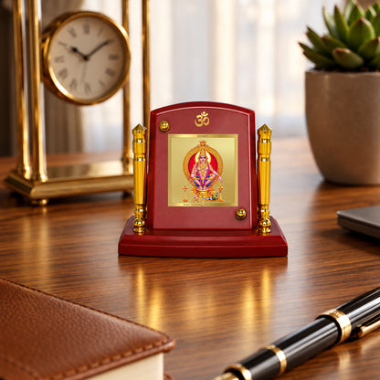 24K Gold-Plated Lord Ayyappan MDF Car Dashboard Frame | 7.5x9 CM