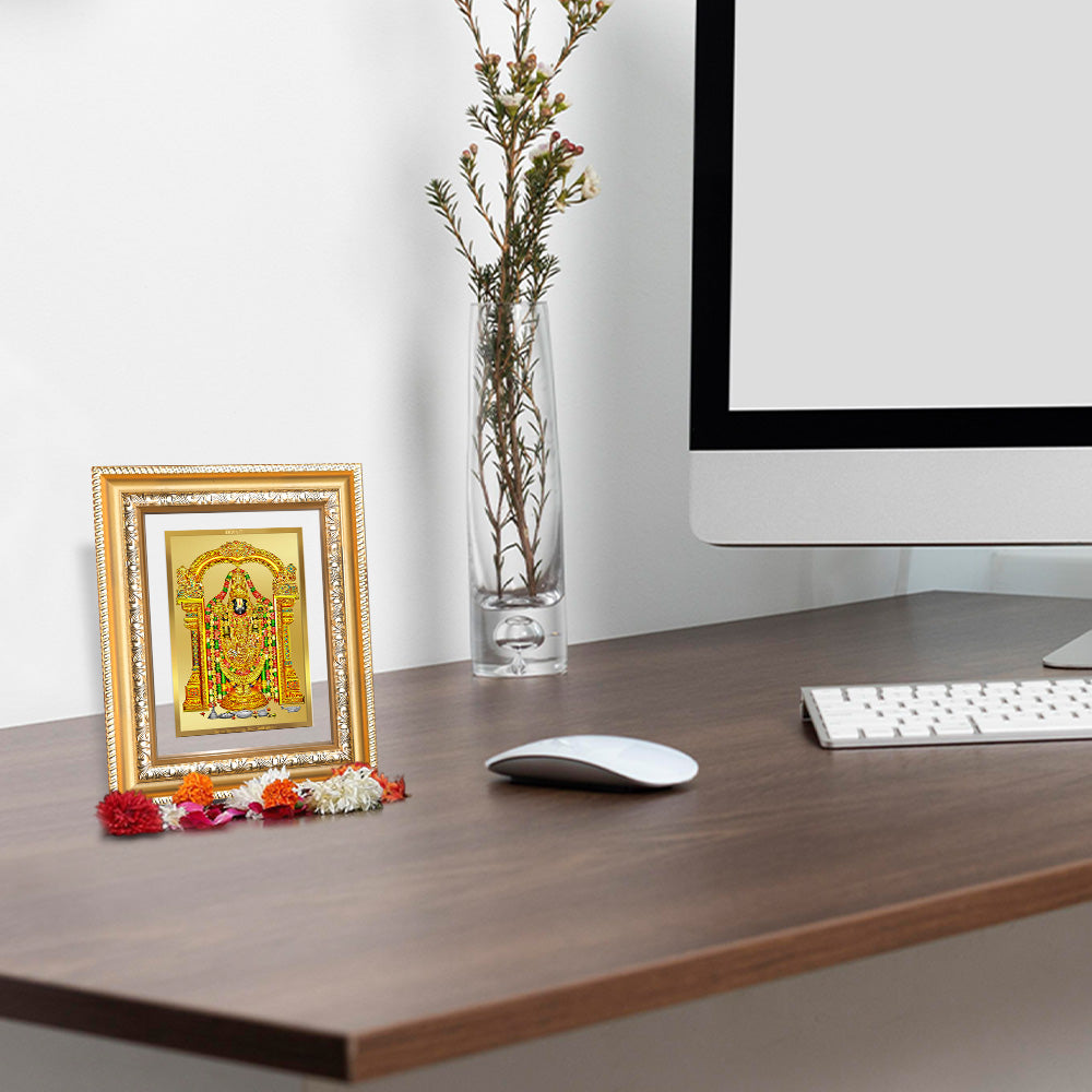 Diviniti 24K Gold Plated Tirupati Balaji Divine Wall and Table Top Frame for Home Mandir & Office Decor | Luxury Spiritual Gift