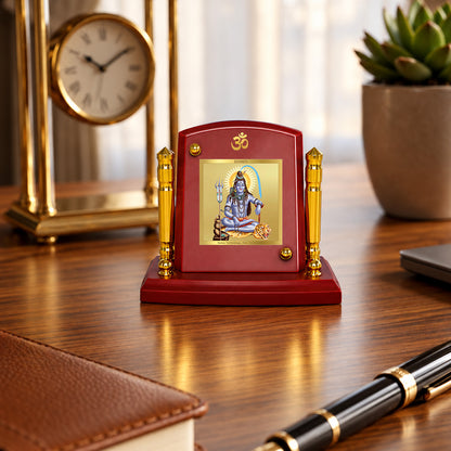 24K Gold-Plated Lord Shiva MDF Car Dashboard Frame | 7.5x9 CM