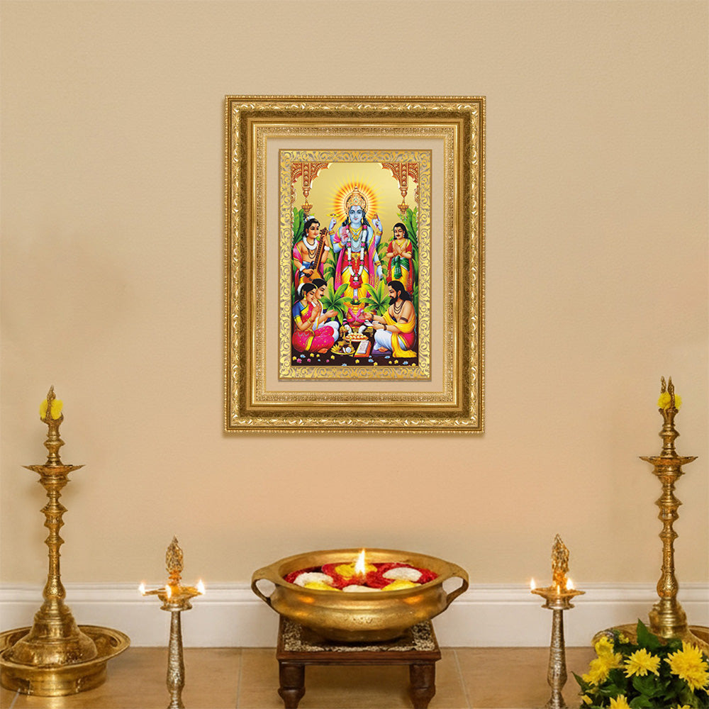 Diviniti 24K Gold Plated Satyanarayan (Classic) Divine Wall Frame for Home Mandir & Office Decor | Luxury Spiritual Gift