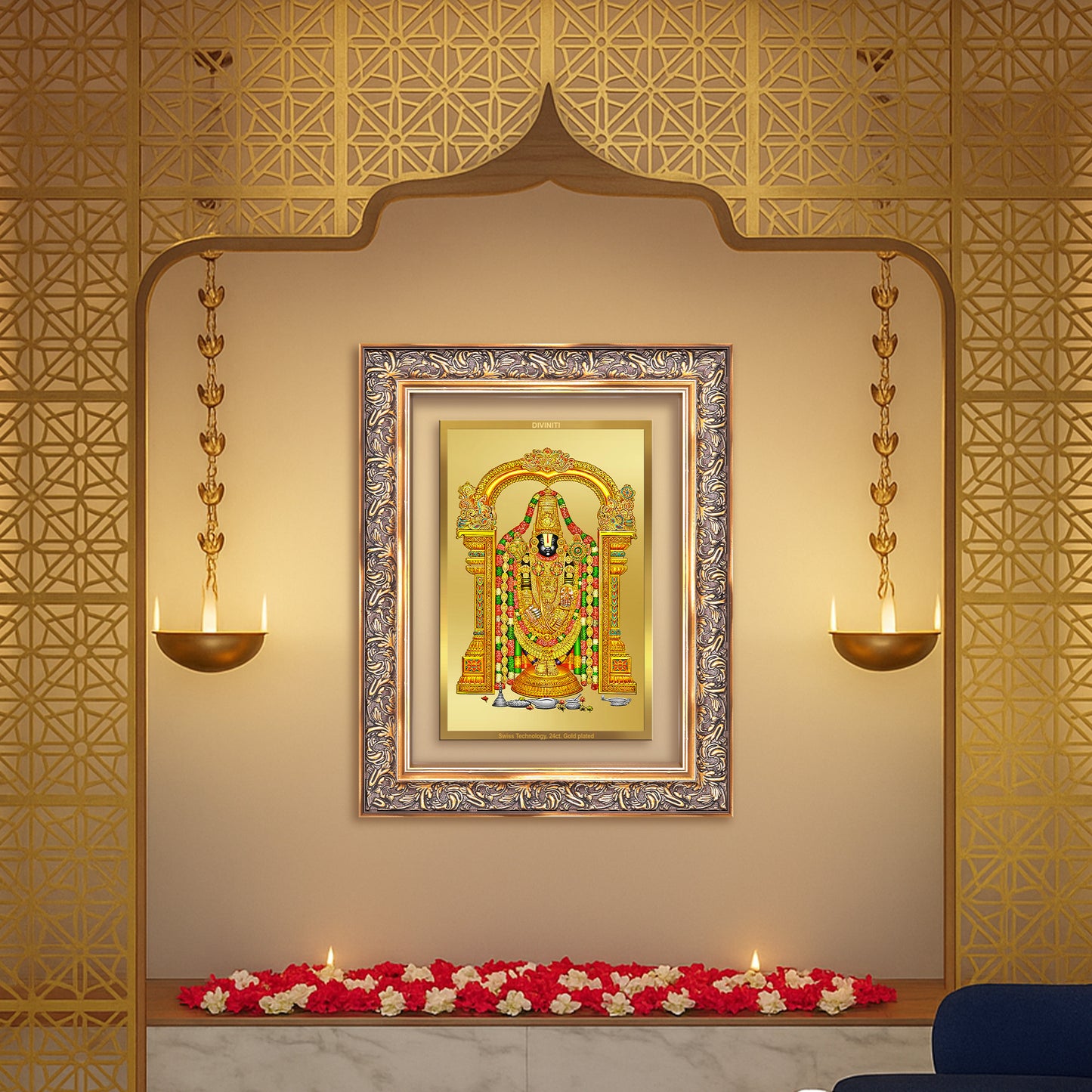 Diviniti 24K Gold Plated Tirupati Balaji Divine Wall Frame for Home Mandir & Office Decor | Luxury Spiritual Gift