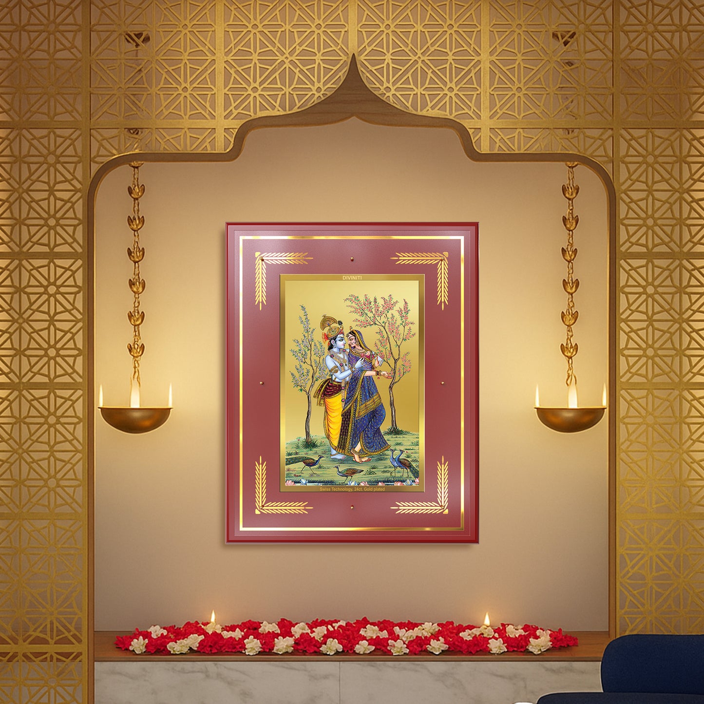 Radha Krishna | Divine Love Eternal Wall Mount Photo Frame in 24K Gold Plated Foil
