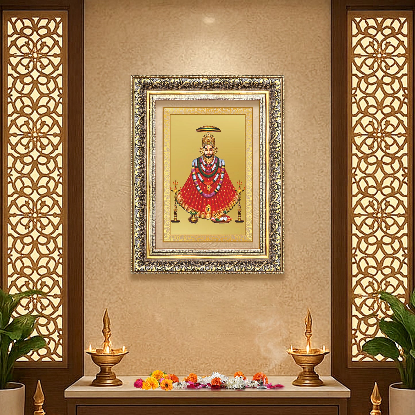 Diviniti 24K Gold Plated Khatu Shyam (Classic) Divine Wall Frame for Home Mandir & Office Decor | Luxury Spiritual Gift