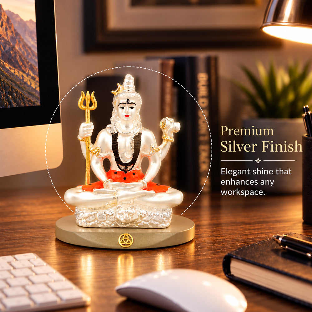 DIVINITI 999 Silver-Plated Shiva Idol for Car & Home | Gift Box | 8x7 CM