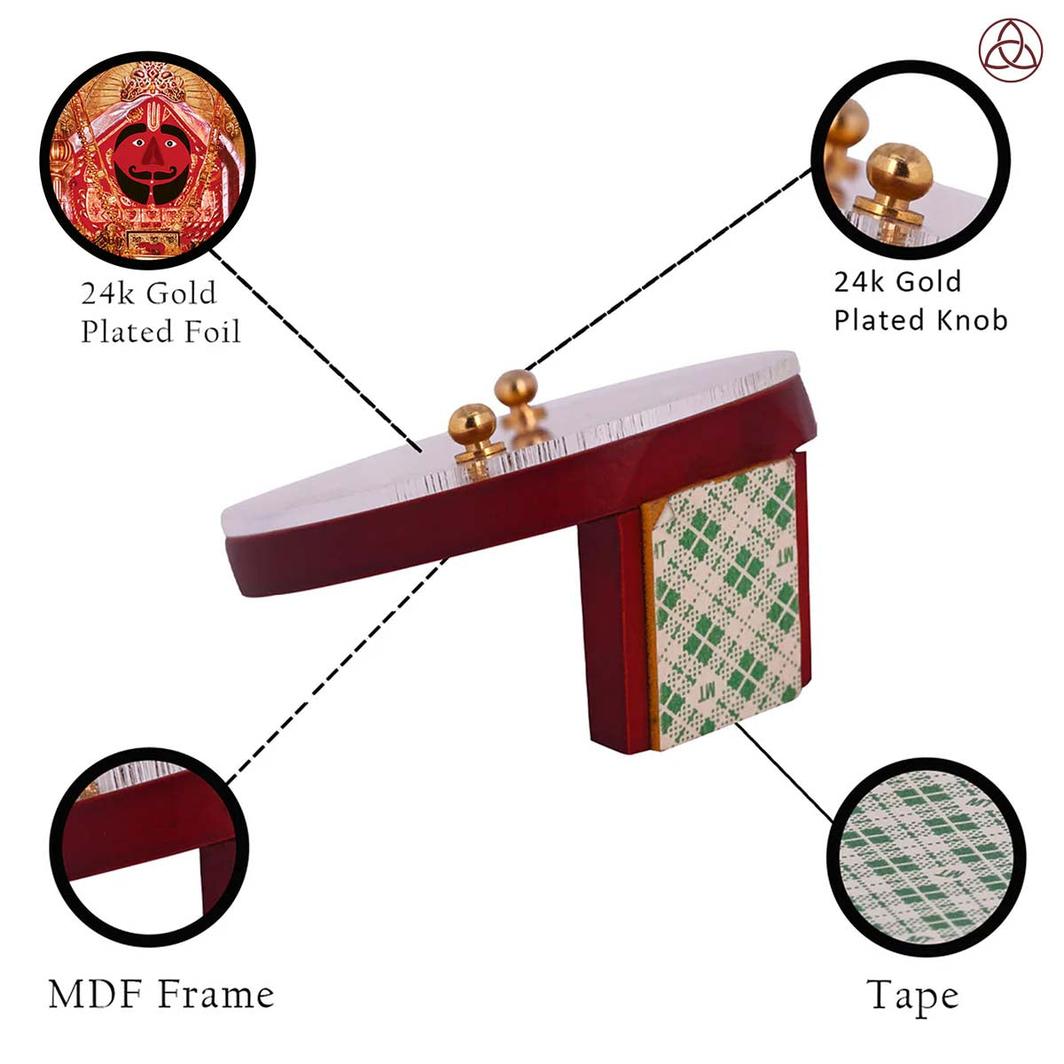 Salasar Balaji Car Dashboard & Tabletop Photo Frame showcasing 24K gold plated foil and intricate MDF design.