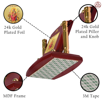 Durga-Sherawali Mata | Goddess of Power & Protection Car Dashboard Frame in 24K Gold Plated Foil (MDF 1B P+)