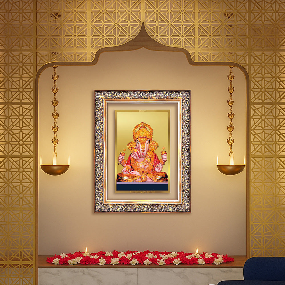 Diviniti 24K Gold Plated Dagadu Ganesha (Classic) Divine Wall Frame for Home Mandir & Office Decor | Luxury Spiritual Gift
