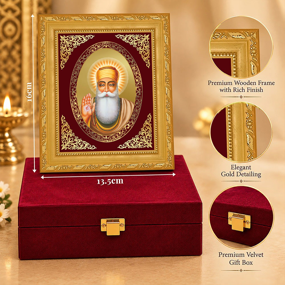 24K Gold-Plated Guru Nanak Dev Ji BG Frame | Premium Gift Box | 16 X 13.5 CM
