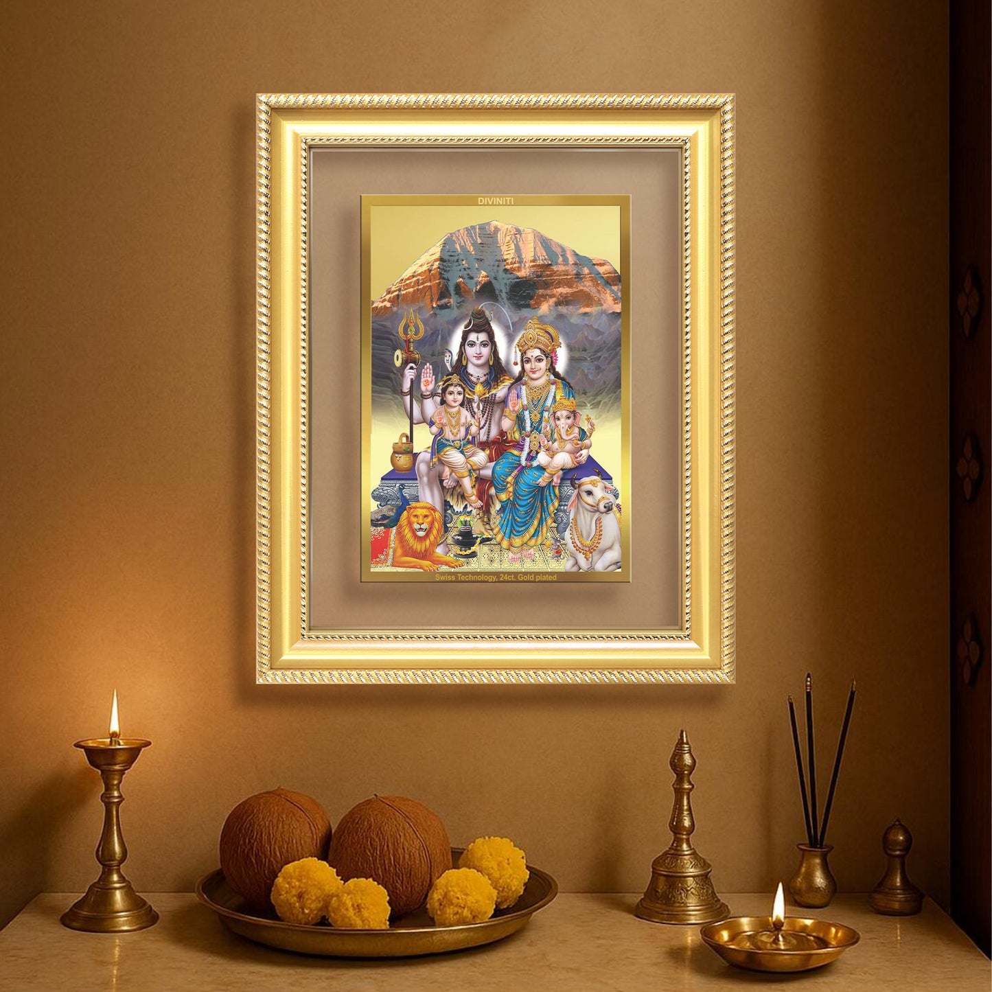 Diviniti 24K Gold Plated Shiv Parivar (Classic) Divine Wall Frame for Home Mandir & Office Decor | Luxury Spiritual Gift