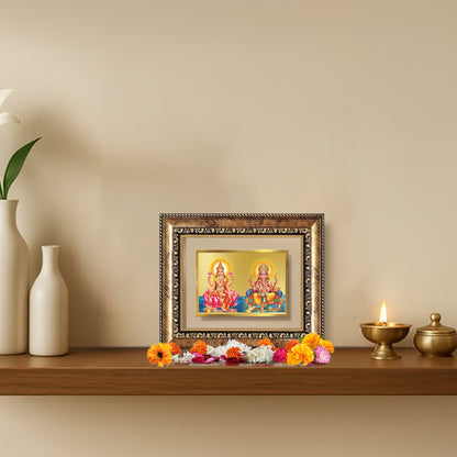 Diviniti 24K Gold Plated Lakshmi Ganesha Divine Table Top Frame for Home Mandir & Office Decor | Luxury Spiritual Gift