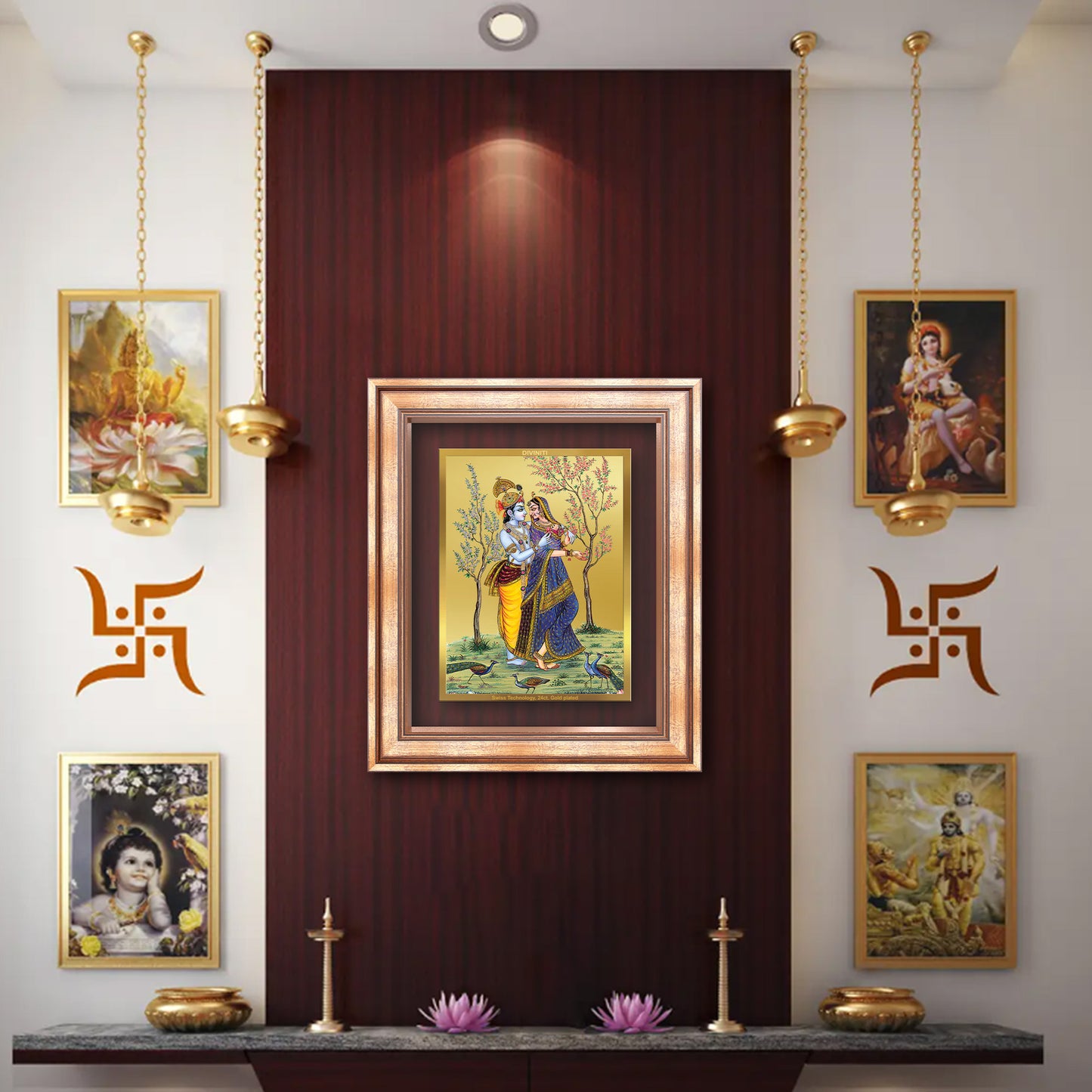 Diviniti 24K Gold Plated Radha Krishna (Classic) Divine Wall Frame for Home Mandir & Office Decor | Luxury Spiritual Gift
