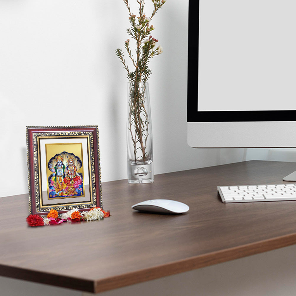 Diviniti 24K Gold Plated Vishnu Lakshmi (Classic) Divine Wall and Table Top Frame for Home Mandir & Office Decor | Luxury Spiritual Gift