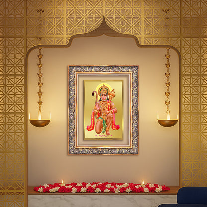 Diviniti 24K Gold Plated Hanuman With Blessings (Classic) Divine Wall Frame for Home Mandir & Office Decor | Luxury Spiritual Gift