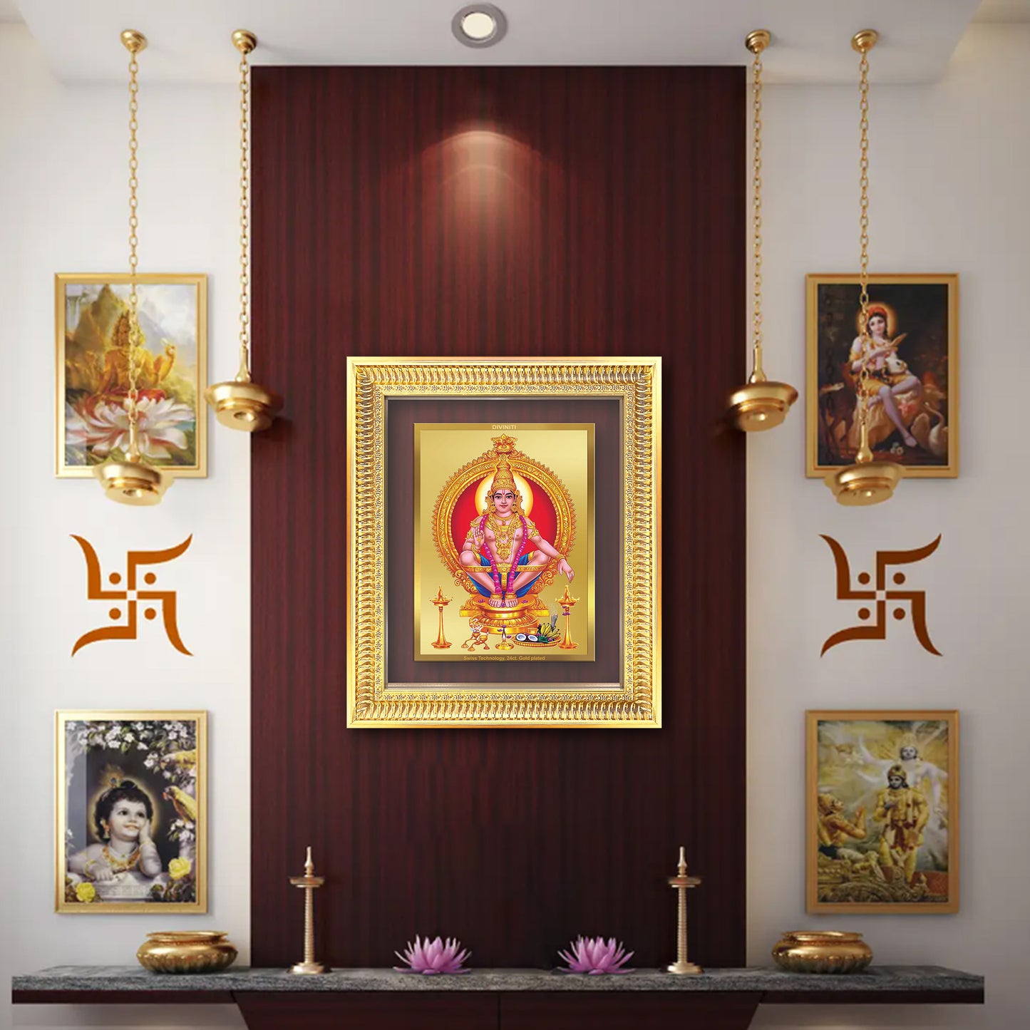 Diviniti 24K Gold Plated Ayyappan Divine Wall Frame for Home Mandir & Office Decor | Luxury Spiritual Gift