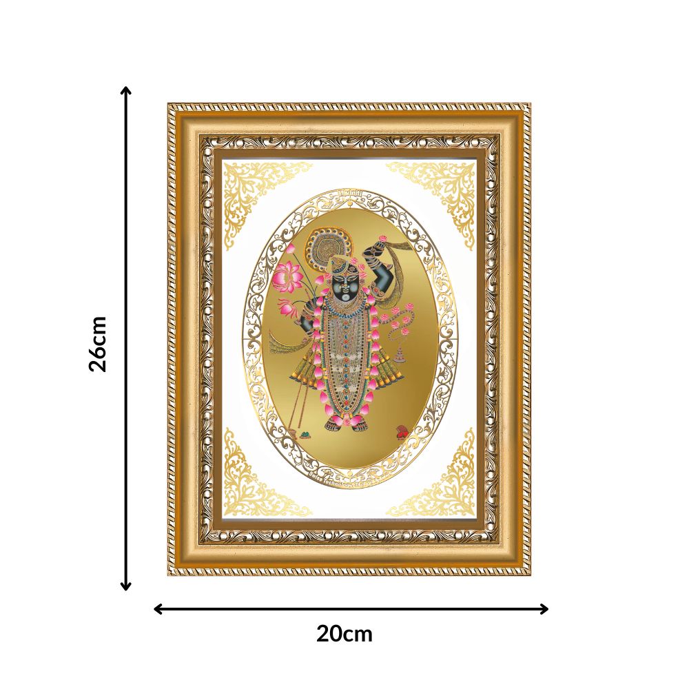 Shrinath Ji | Divine Nathdwara Krishna Wall & Tabletop Royal Photo Frame in 24K Gold Plated Foil