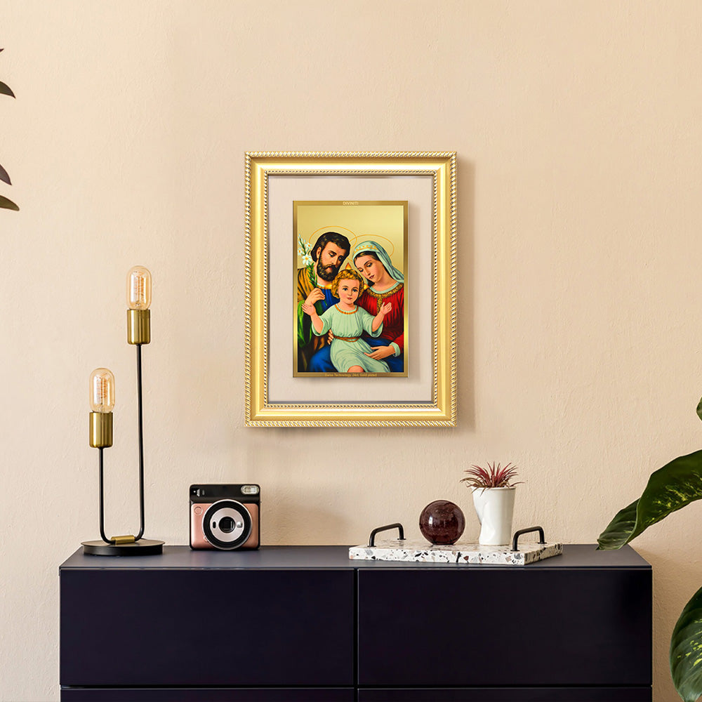 Diviniti 24K Gold Plated Holy Family (Classic) Divine Wall Frame for Home Mandir & Office Decor | Luxury Spiritual Gift