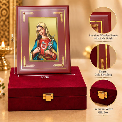 24K Gold-Plated Mother Mary MDF Frame | Premium Gift Box | 26x20 CM