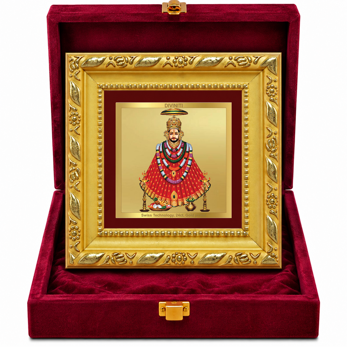 24K Gold-Plated Lord Khatu Shyam Ji Frame | Premium Gift Box | 10x10 CM