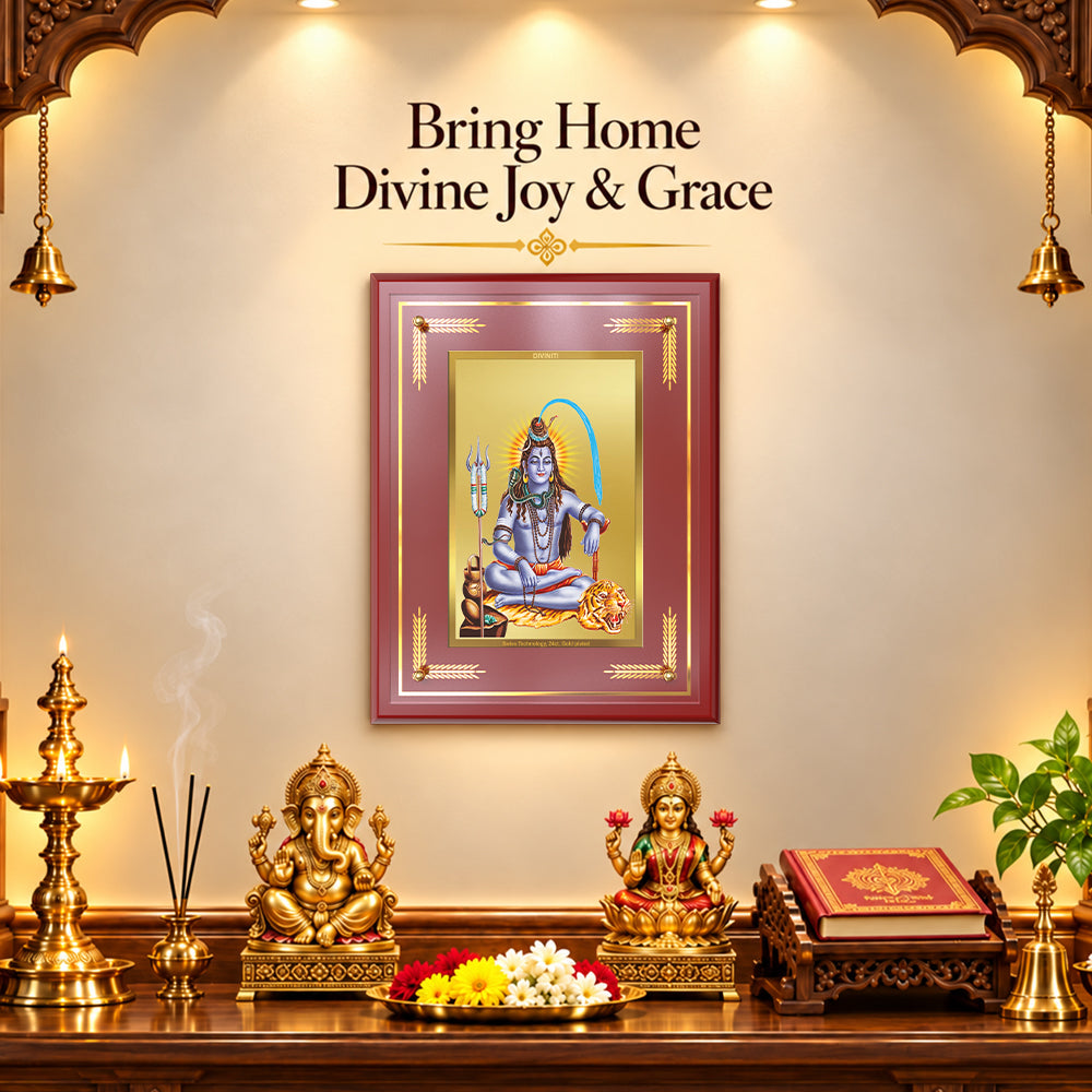 24K Gold-Plated Lord Shiv Ji MDF Frame | Premium Gift Box | 27x35 CM