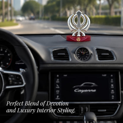 Silver-Plated Khanda Sahib Resin Idol for Car Dashboard & Home | Premium Gift Box | 7.5x5.5 CM