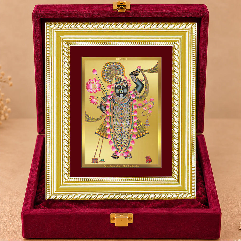 24K Gold-Plated Shrinath Ji Frame | Premium Gift Box | 21.5x17.5 CM