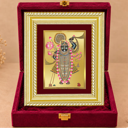 24K Gold-Plated Shrinath Ji Frame | Premium Gift Box | 21.5x17.5 CM