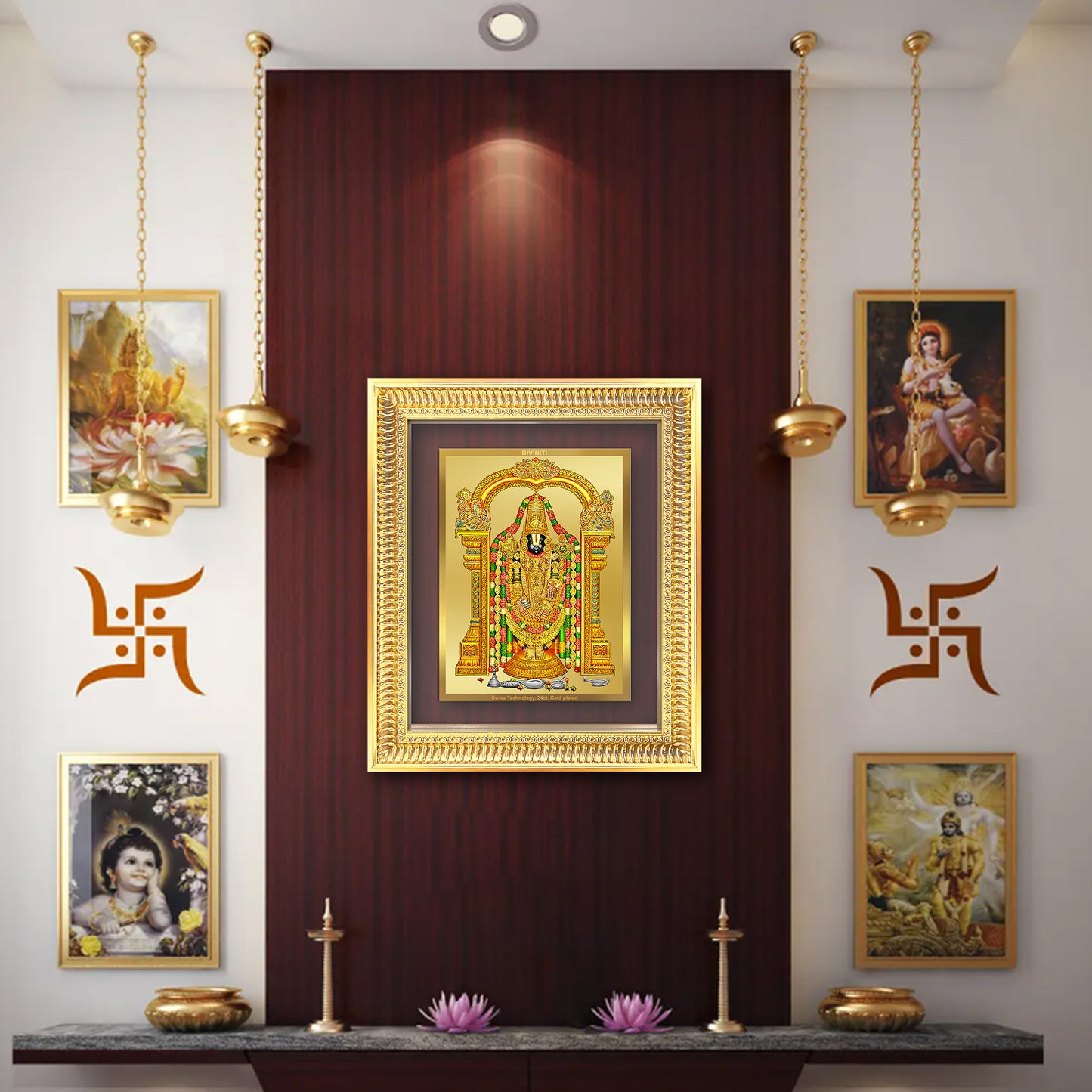 Diviniti 24K Gold Plated Tirupati Balaji Divine Wall Frame for Home Mandir & Office Decor | Luxury Spiritual Gift