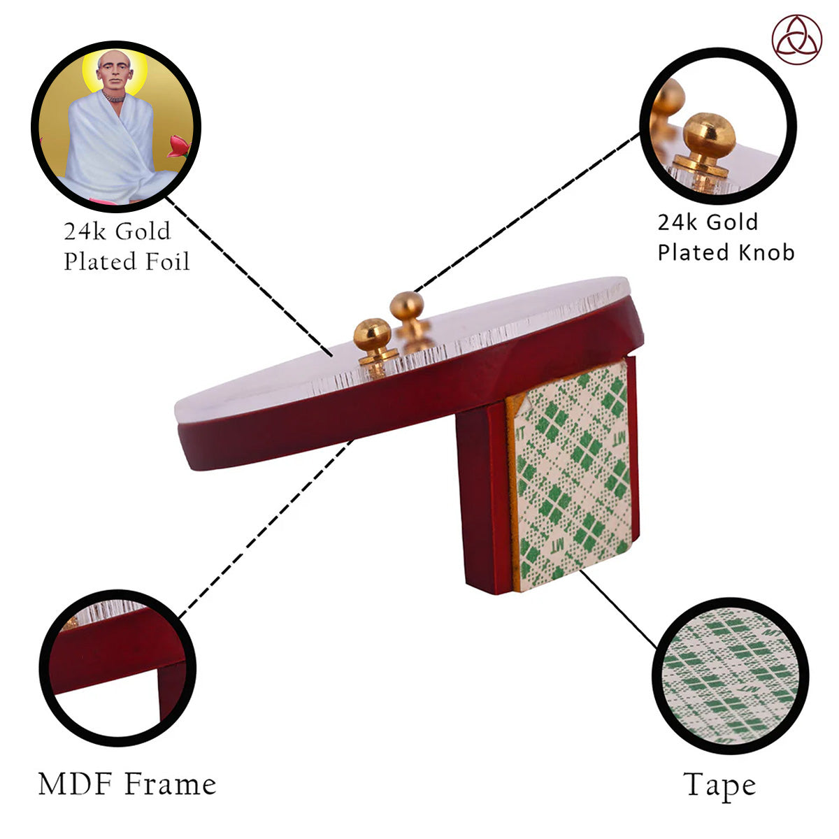 Ram Thakur Car Dashboard & Tabletop Photo Frame showcasing 24K gold plated foil and intricate MDF design.