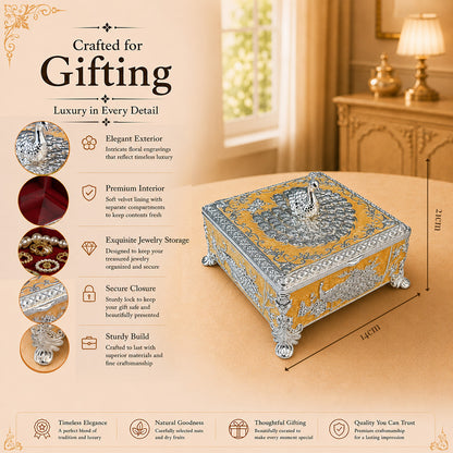 Diviniti Premium German Silver 2-Part Box | Peach Enamel Dry Fruit & Sweet Box for Wedding & Festive Gifting