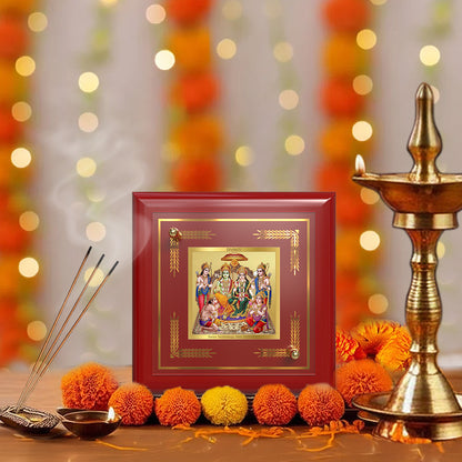 Ram Darbar | Lord Ram with Sita, Lakshman & Hanuman | Divine Royal Court For Tabletop Frame in 24K Gold Plated Foil