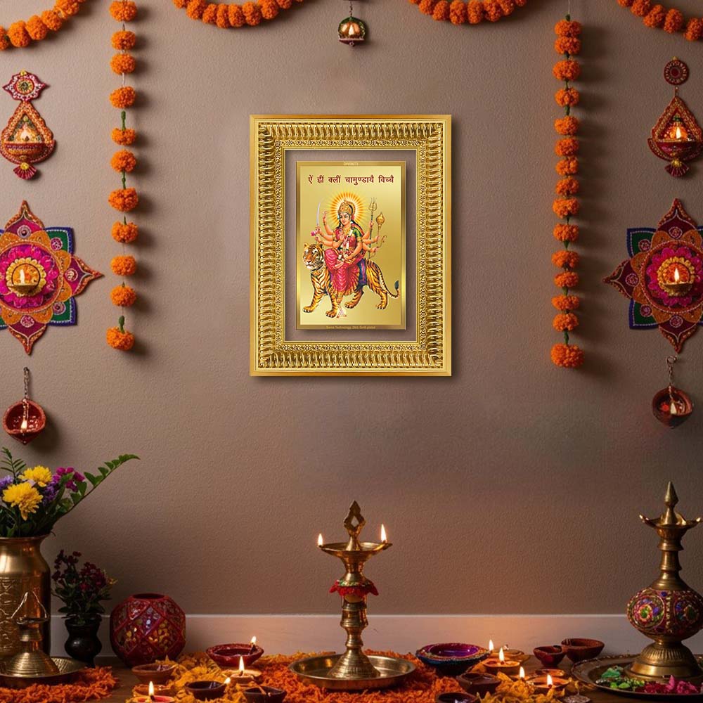 Diviniti 24K Gold Plated Durga With Mantra (Classic) Divine Wall Frame for Home Mandir & Office Decor | Luxury Spiritual Gift