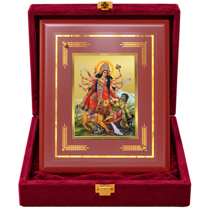 24K Gold-Plated Durga Mahishasura Mardini MDF Frame | Premium Gift Box | 13.5x16 CM