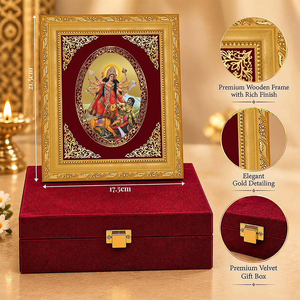 24K Gold-Plated Durga Mahishasura Mardini Frame | Premium Gift Box | 21.5x17.5 CM