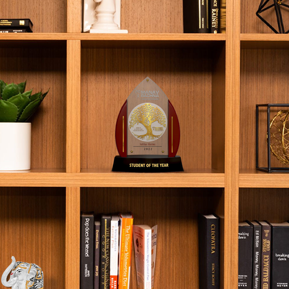 Personalized Employee Recognition Plaque Premium Wooden Flame Award with 24K Gold Plated Foil Photo and Engraved Details