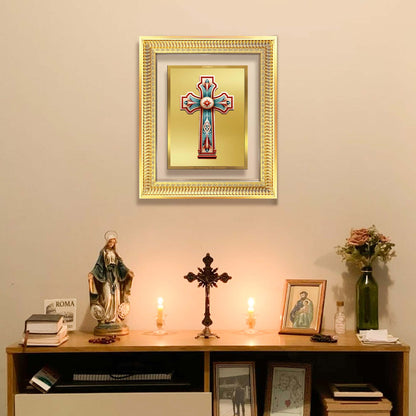 Diviniti 24K Gold Plated Holy Cross (Classic) Divine Wall Frame for Home Mandir & Office Decor | Luxury Spiritual Gift