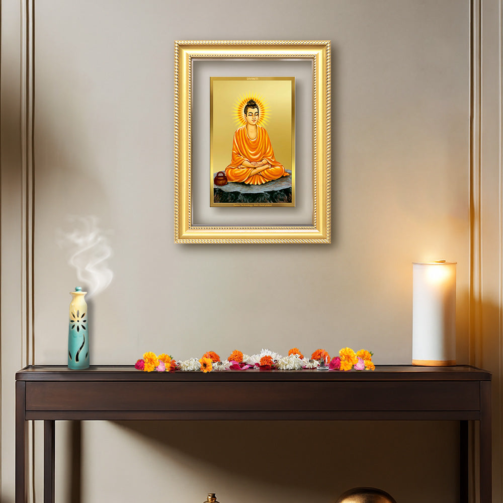 Diviniti 24K Gold Plated Buddha (Classic) Divine Wall Frame for Home Mandir & Office Decor | Luxury Spiritual Gift