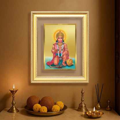 Diviniti 24K Gold Plated Ashirwad Hanuman (Classic) Divine Wall Frame for Home Mandir & Office Decor | Luxury Spiritual Gift