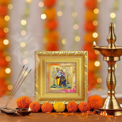 Diviniti Radha Krishna Tabletop Photo Frame in 24K Gold Plated Foil | Divine Love, Harmony & Eternal Bliss | DG103S1A (10x10 CM)