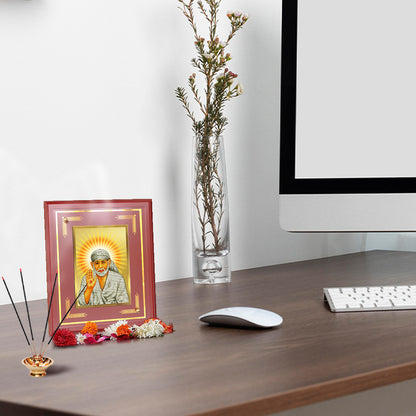 Diviniti 24K Gold Plated Sai Baba Blessing Pose Tabletop Photo Frame | Faith, Peace & Divine Grace