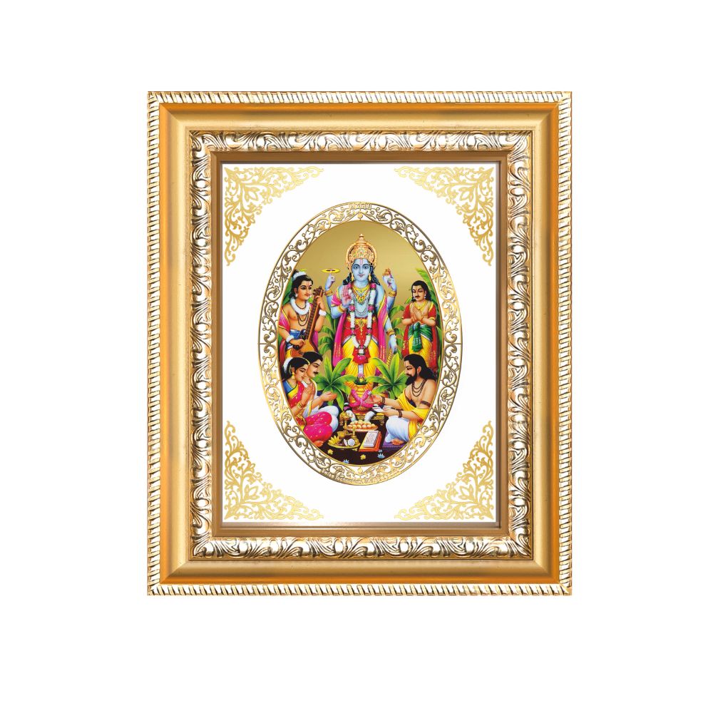 Lord Satyanarayan Divine Vishnu Sacred Vrat & Blessings Royal Tabletop Frame in 24K Gold Plated Foil