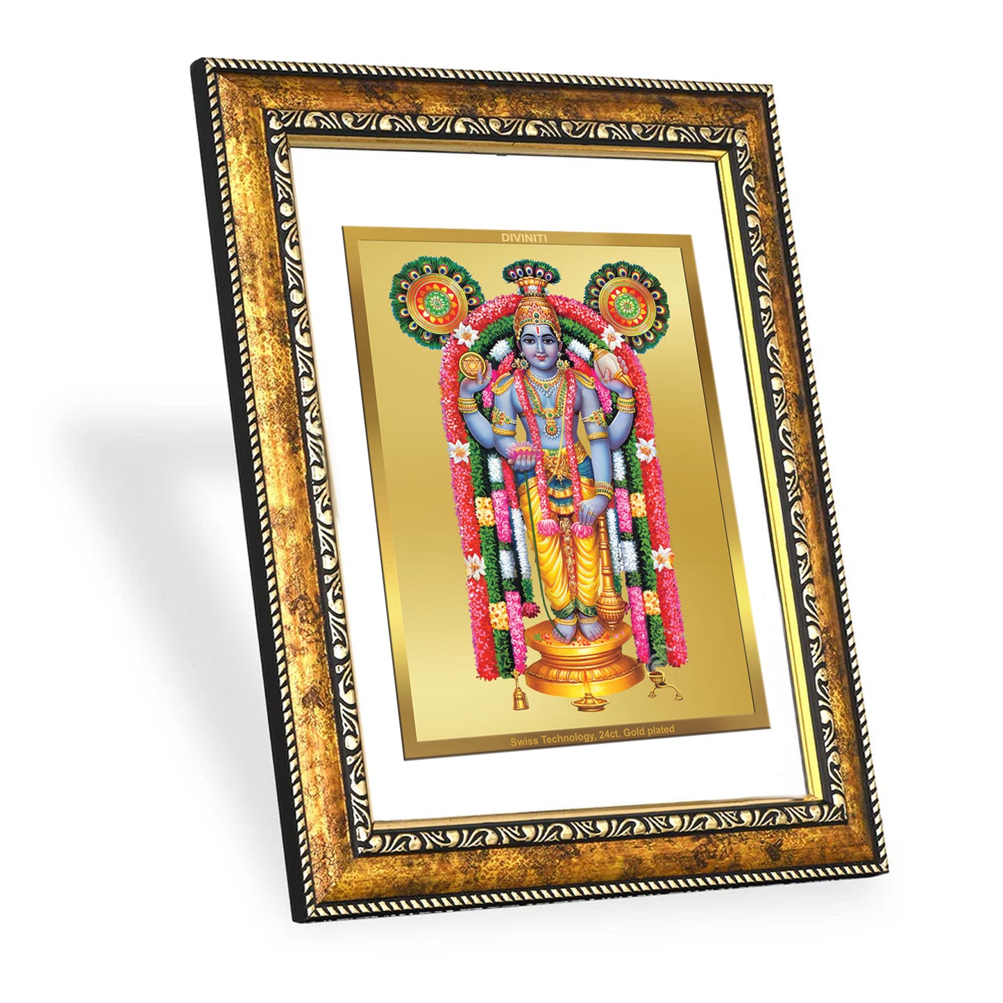 DIVINITI 24K Gold Plated Guruvayurappan Wall Photo Frame for Home Decor, Wall Hanging, Table Top, Puja Room & Gift DG113S3 (27.6X35.4 CM)