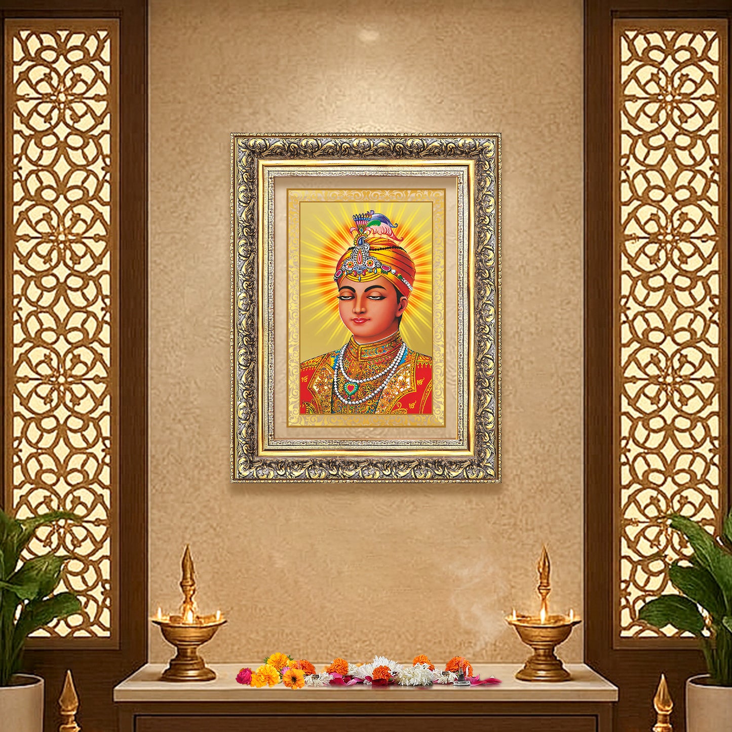 Diviniti 24K Gold Plated Guru Harkrishan Sahib Ji (Classic) Sacred Sikh Wall Frame for Home Decor & Office Ambiance | Premium Spiritual Gift