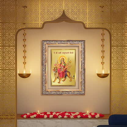 Diviniti 24K Gold Plated Durga With Mantra (Classic) Divine Wall Frame for Home Mandir & Office Decor | Luxury Spiritual Gift