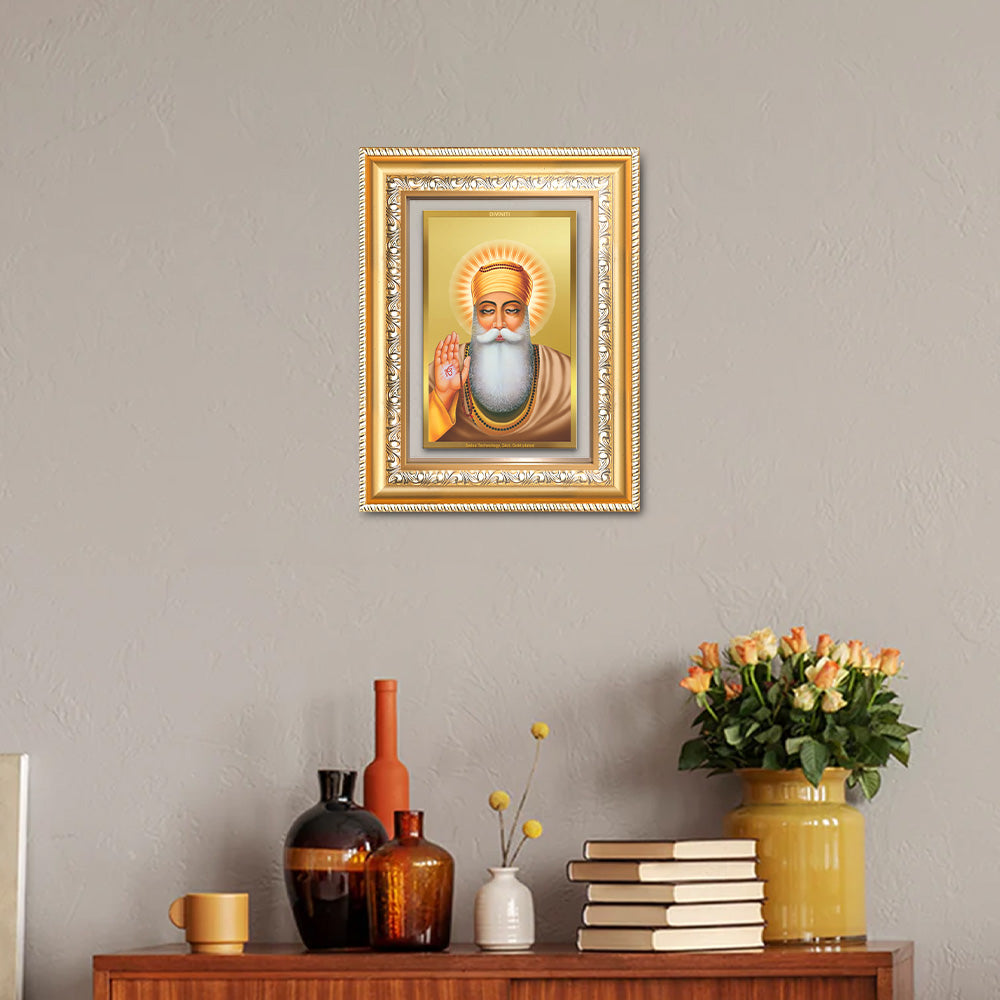 Diviniti 24K Gold Plated Guru Nanak Dev Ji (Classic) Sacred Sikh Wall Frame for Home Decor & Office Ambiance | Premium Spiritual Gift