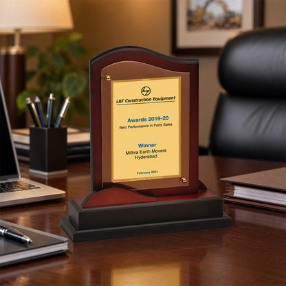 Customized MDF Memento With Matter Printed on 24K Gold Plated Foil For Corporate Gifting
