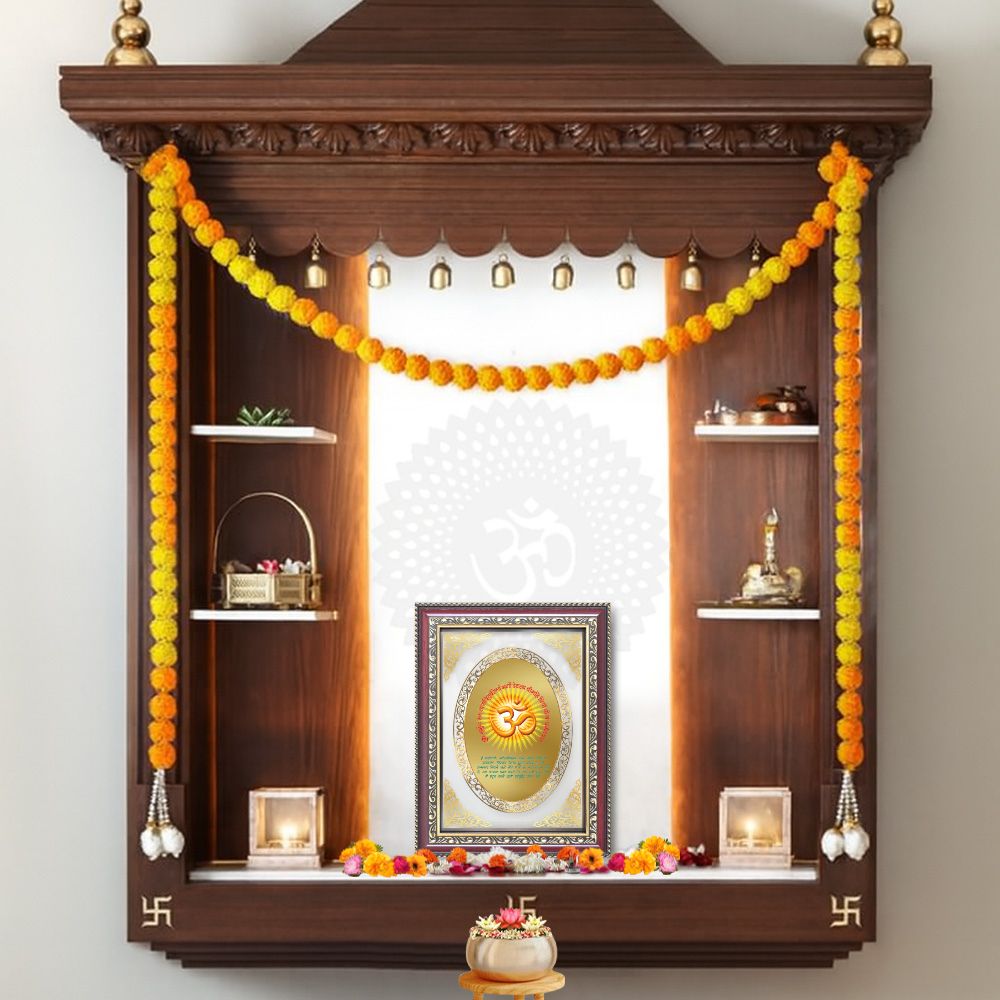 Om with Gayatri Mantra | Sacred Wall & Tabletop Royal Photo Frame in 24K Gold Plated Foil