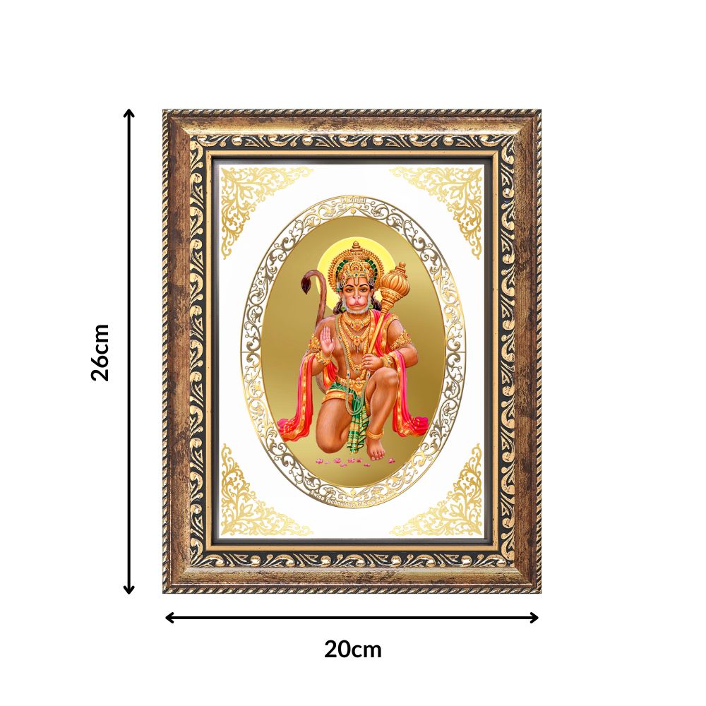 Hanuman with Sanjeevani Mountain | Divine Wall & Tabletop Royal Photo Frame in 24K Gold Plated Foil