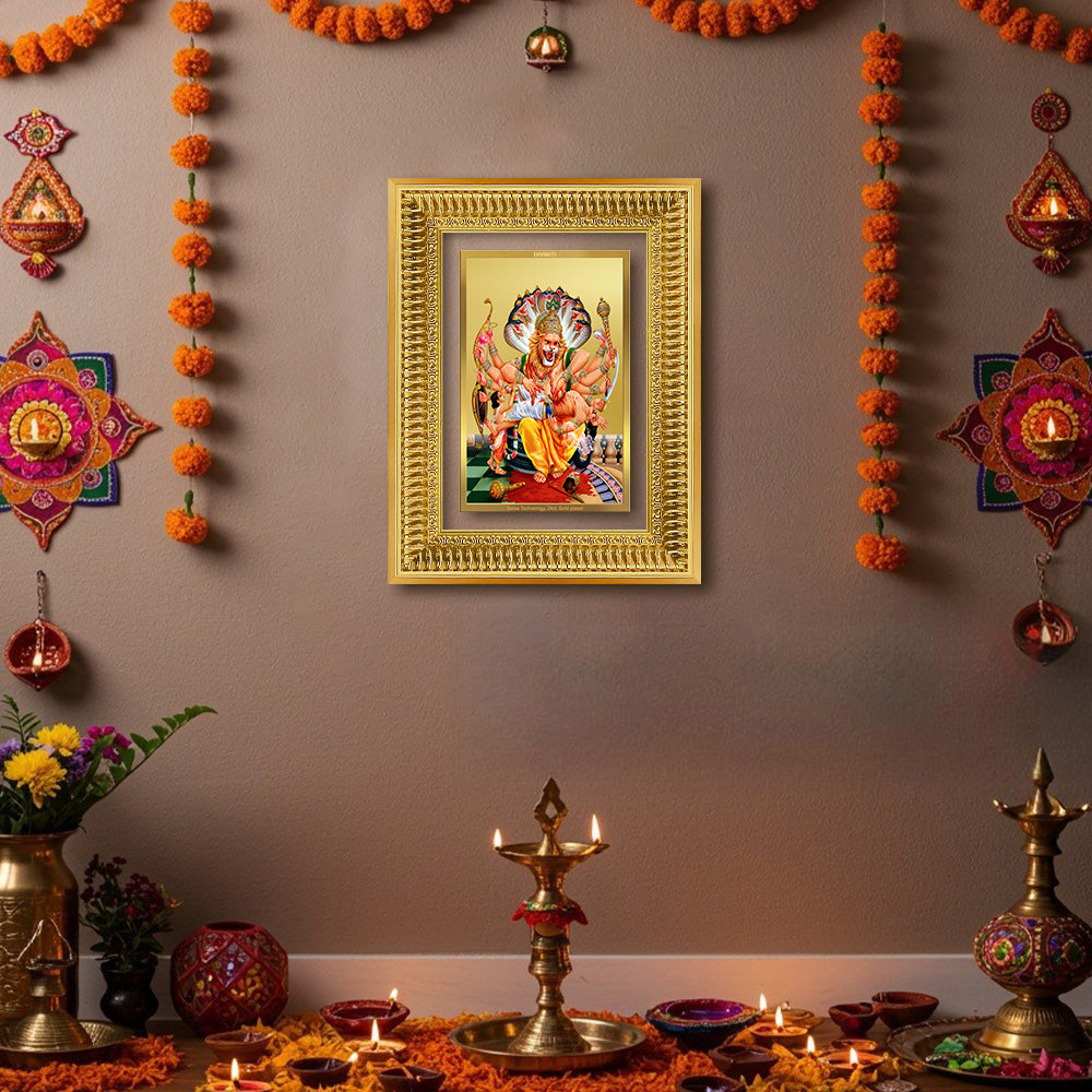 Diviniti 24K Gold Plated Narasimha (Classic) Divine Wall Frame for Home Mandir & Office Decor | Luxury Spiritual Gift