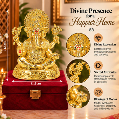 24K Gold-Plated Lord Ganesha Idol | Premium Gift Box | 14.5x11.5 CM