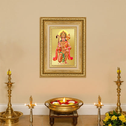 Diviniti 24K Gold Plated Hanuman With Blessings (Classic) Divine Wall Frame for Home Mandir & Office Decor | Luxury Spiritual Gift